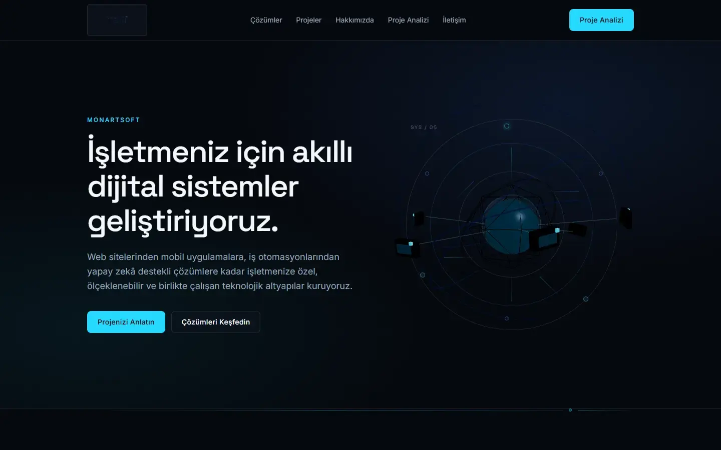 Monartsoft ana sayfa kahraman bölümünün masaüstü önizlemesi